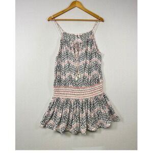 Boho Festival Victoria's Secret Women L Pink Geometric Smocked Ruffle Mini Dress